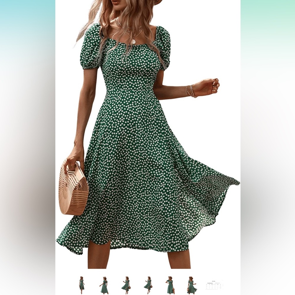 Green Puff Sleeve Floral Dress